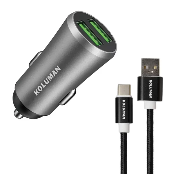 شارژر فندکی 2 پورت کلومن KOLUMAN KC-C04 به همراه کابل USB-C با گارانتی