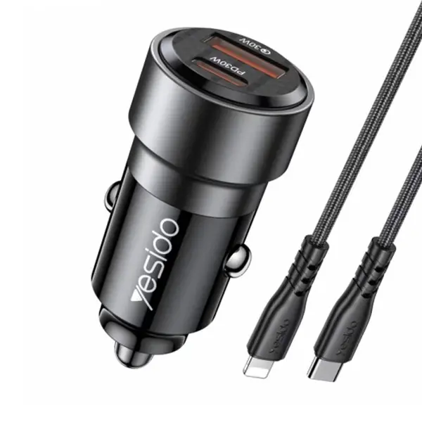 شارژر فندکی با کابل آیفون یسیدو YESIDO Y54 60W FAST CHARGER